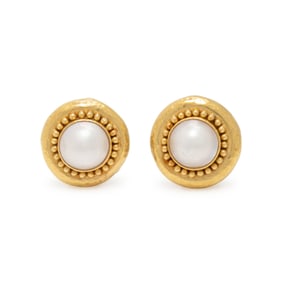 ELIZABETH LOCKE, MABÉ PEARL AND YELLOW GOLD EARRINGS