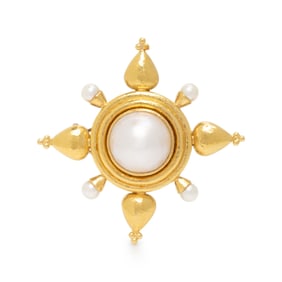 ELIZABETH LOCKE, YELLOW GOLD AND CULTURED PEARL BROOCH PENDANT