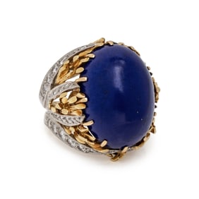 LAPIS LAZULI, DIAMOND AND BICOLOR GOLD RING