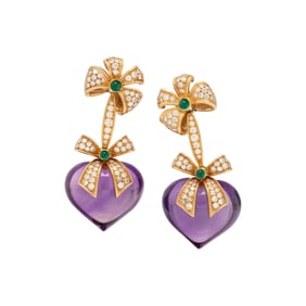 EVA SEGOURA, AMETHYST, DIAMOND, AND EMERALD EARRINGS