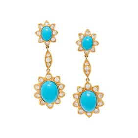 TURQUOISE, DIAMOND, AND YELLOW GOLD EARRINGS