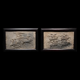 Two Chinese Han Style Carved Pottery ‘Figural’ Tomb Tiles 人物圖஽