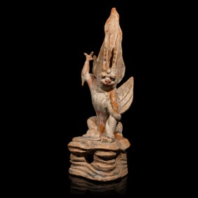 A Chinese Painted Pottery Figure of an Earth Spirit, Tang Dynasty 唐 彩陶鎮&