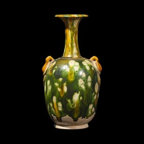 A Chinese Tang-Style Sancai Glazed Amphora Vase 三彩繫帶瓶