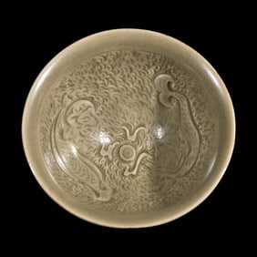 A Small Chinese Yaozhou-Style Celadon Glazed 'Dragon Fish' Bowl, Possibly Northern Song Dynasty 