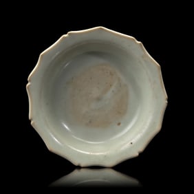 A Small Chinese White Glazed Barbed Dish, Yuan Dynasty 元 白釉花口
