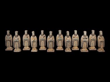 A Set of Twelve Chinese Pottery 'Zodiac' Figures, Ming Dynasty 明 陶加彩