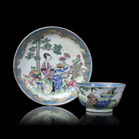 A Chinese Export Famille Rose Porcelain Tea Bowl and Saucer, ex. Garland and Morgan Collections, 18t