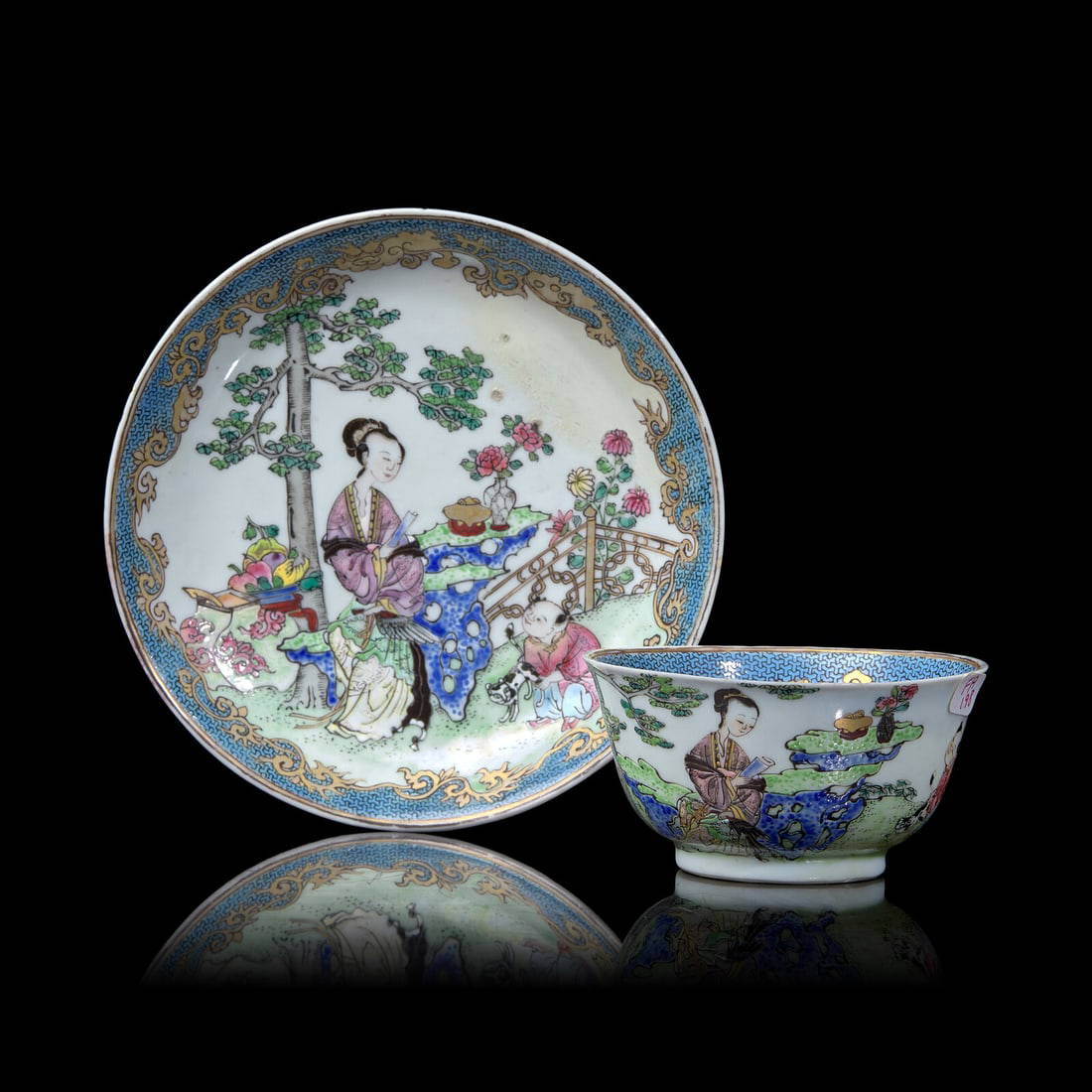 A Chinese Export Famille Rose Porcelain Tea Bowl and Saucer, ex. Garland and Morgan Collections, 18t