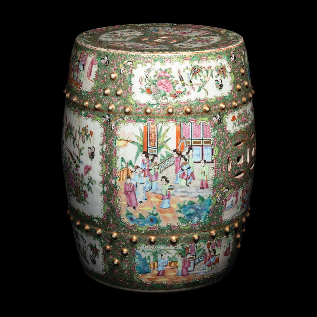 A Chinese Export Rose Medallion Porcelain Garden Stool, Late Qing Dynasty 清晚期 & (1 of 5)