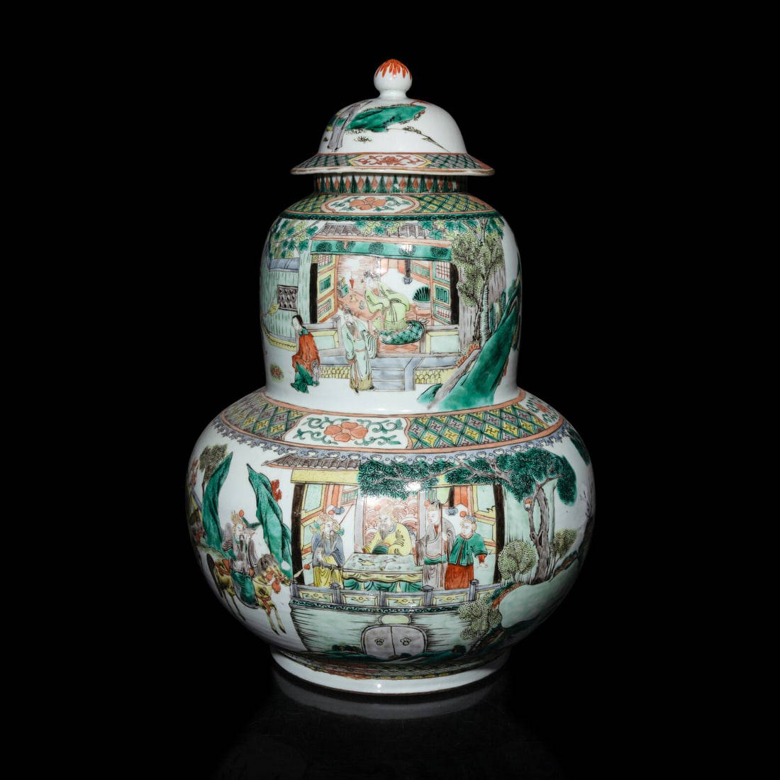 A Large Chinese Famille Verte Porcelain Double-Gourd Vase and Cover, Late 19th/20th Century 晚