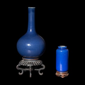 Two Chinese Blue Glazed Porcelain Vases, 19th-20th Century 晚清-民國 霽
