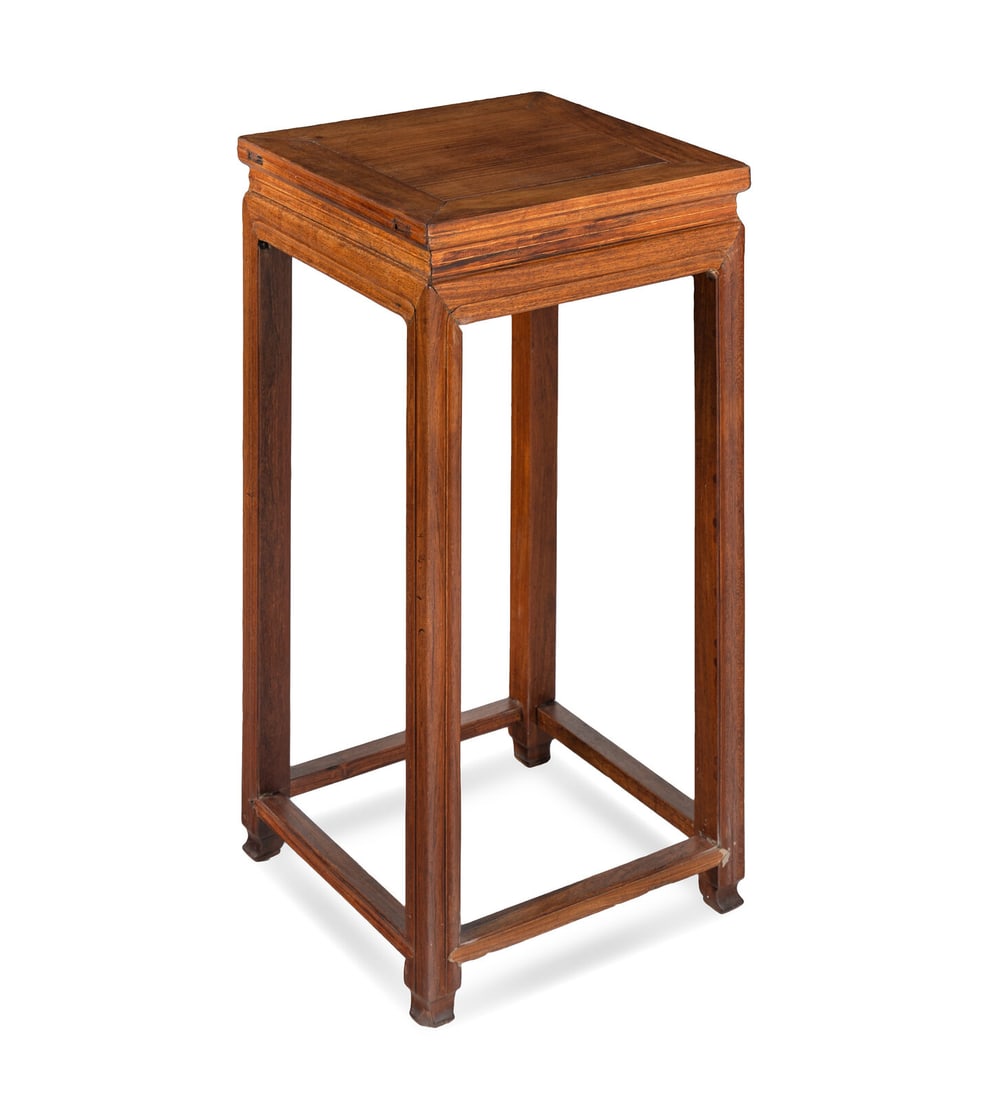 A Chinese Mixed Woods Square Stand, Fangji, Qing Dynasty 清 硬木方&#: A Chinese Mixed Woods Square Stand, Fangji, Qing Dynasty 清 硬木方几 Qing Dynasty The top panel set within a sectioned frame above a plain waist, supported by squ