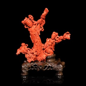 A Large Chinese Red Coral Carving, 20th Century 近代 紅珊瑚雕