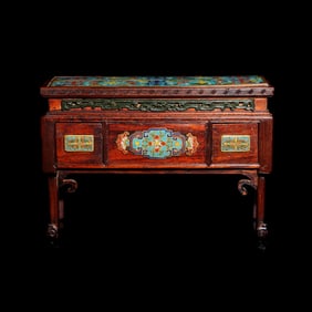 A Small Chinese Cloisonné Enamel Inset Hongmu Stand, Early 19th Century 清中期