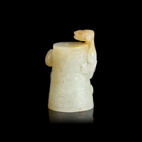 A Chinese Archaistic Carved Jade Finial 白玉雕螭龍玉飾
