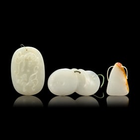 Three Chinese White Jade Carvings 玉把件三枚