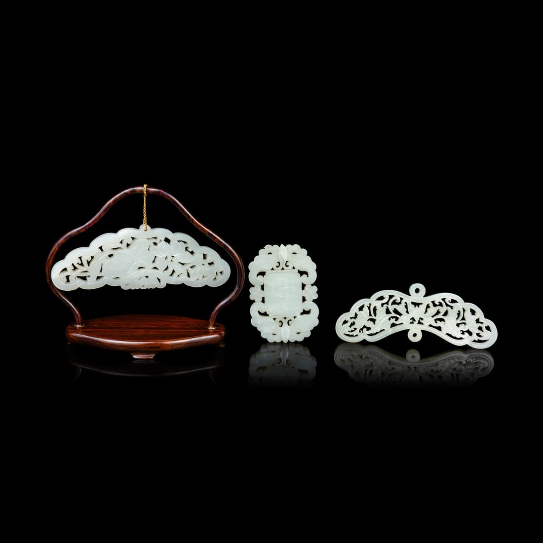 Three Chinese White Jade Openwork Pendants, Qing Dynasty 清 鏤雕白玉&# (1 of 2)