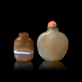 Two Chinese Agate Snuff Bottles, 19th Century 清晚期 瑪瑙鼻Ģ