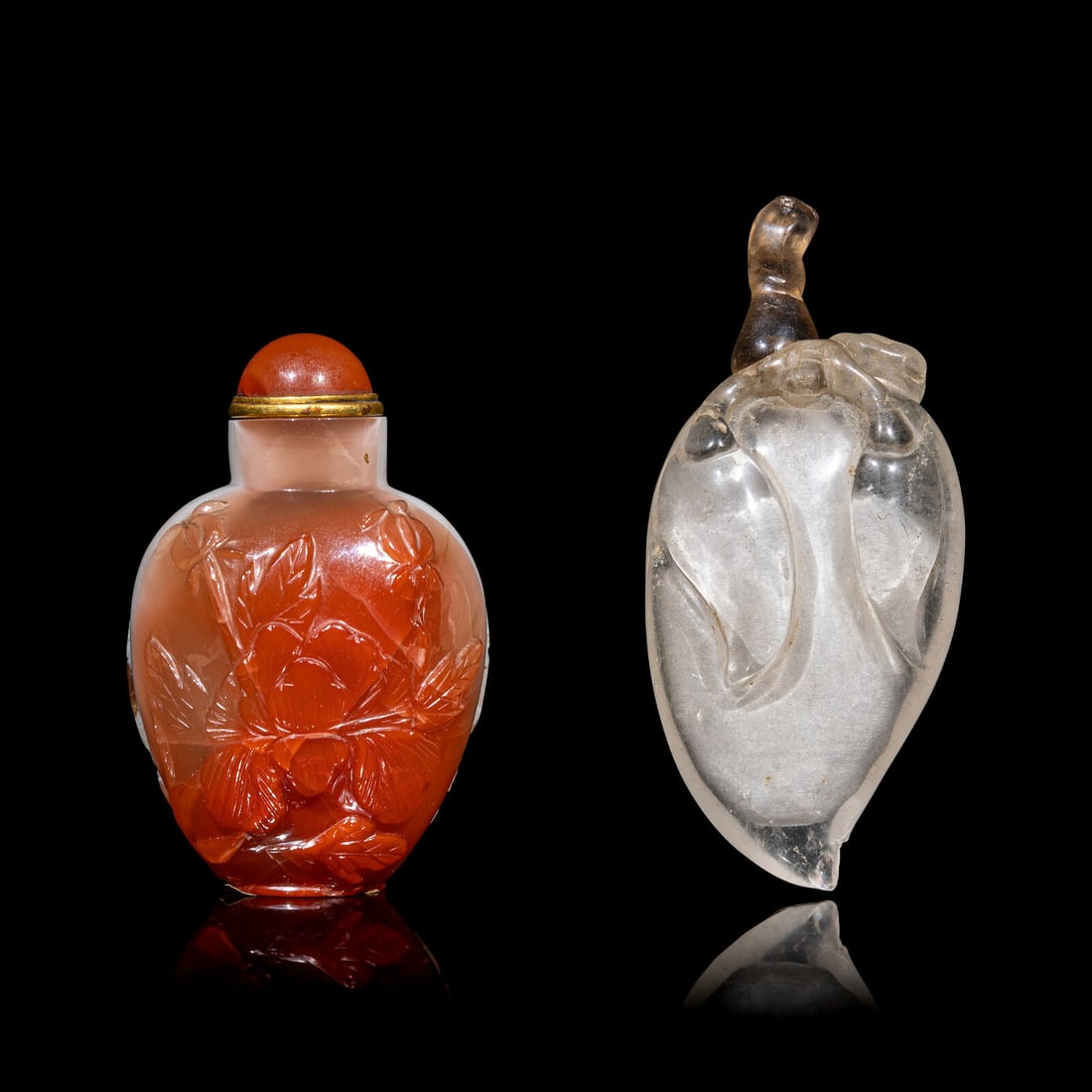 Two Chinese Hardstone Snuff Bottles 瑪瑙、水晶鼻烟壺