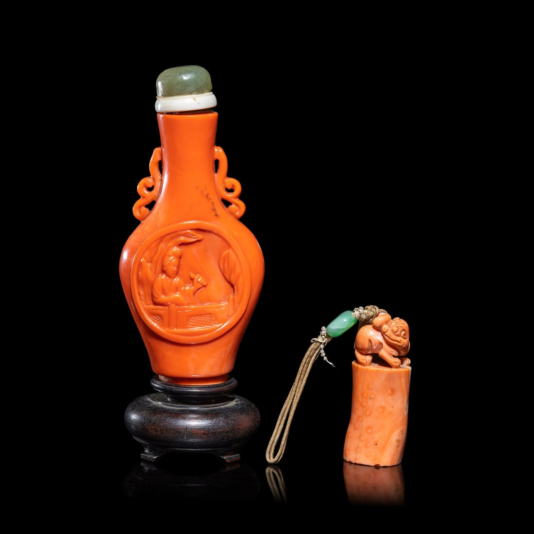 Two Chinese Red Coral Scholar's Objects, 19th-20th Century 晚清-民國 紅 (1 of 5)