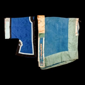 Two Chinese Blue Ground Silk Robes, Late Qing Dynasty 清晚期 藍地İ