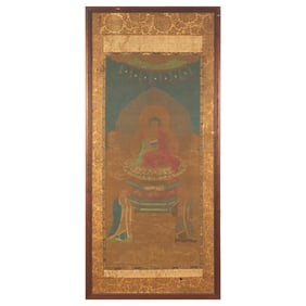 Chinese School, Seated Buddha with Two Attendants, Late Ming-Early Qing Dynasty, 明末&#