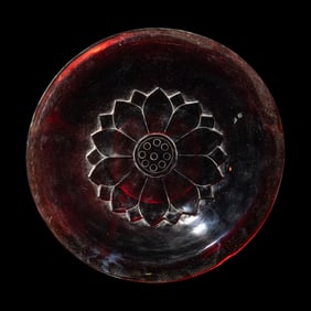 A Chinese Carved Ruby Red 'Lotus' Peking Glass Plate, Late 19th-Early 20th Century 晚清-