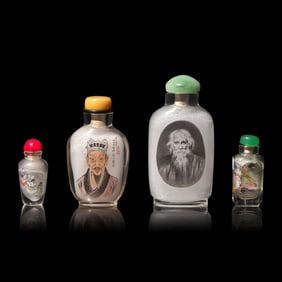 Four Inside Painted Glass Snuff Bottles, 20th Century 近代 玻璃內Ĭ