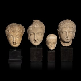 Four Gandharan Terracotta Heads of Buddha, 3rd-5th Century