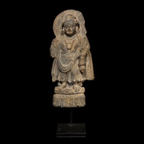 A Gandharan Grey Schist Standing Figure of Bodhisattva Maitraya, 3rd-5th Century