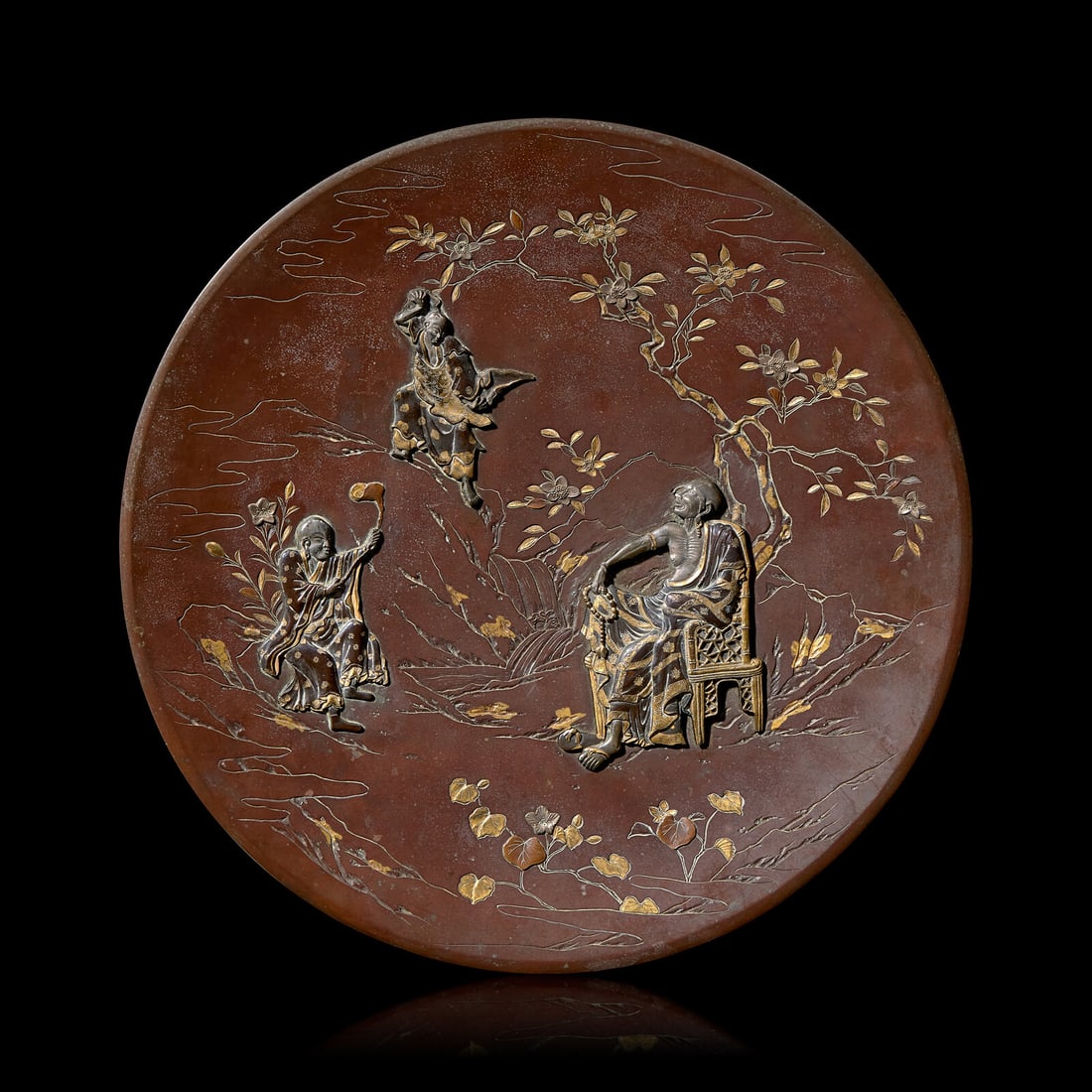 A Japanese Mixed Metal and Bronze Charger, Signed, Meiji/Taisho Period 明治/大 (1 of 2)