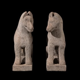 A Pair of Japanese Stone Foxes, Kitsuné, 19th Century