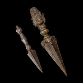 Two Tibetan Copper Alloy and Iron Phurba Daggers 金剛杵兩件