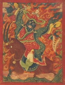 A Small Mongolian Thangka, Burhany Zurag, depicting Danchen Garwai Nakpo