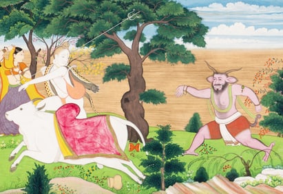An Illustration of the Vishnu Purana: Bhasmasura Pursues Shiva