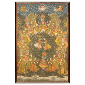 An Indian Pichwai Depicting a Rasa Mandala with Krishna and Gopis, 19th-Early 20th Century 十&