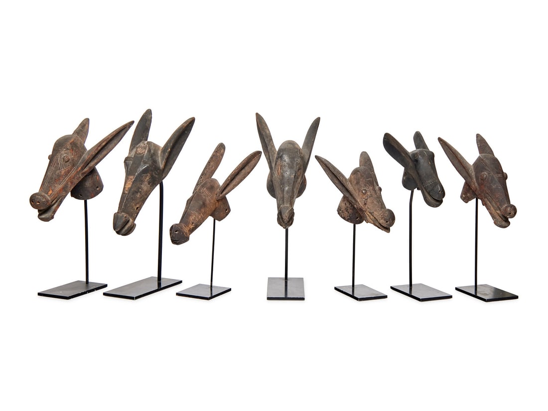 A Group of Seven Bamana [Bambara] Aardvark Marionette Heads (1 of 3)
