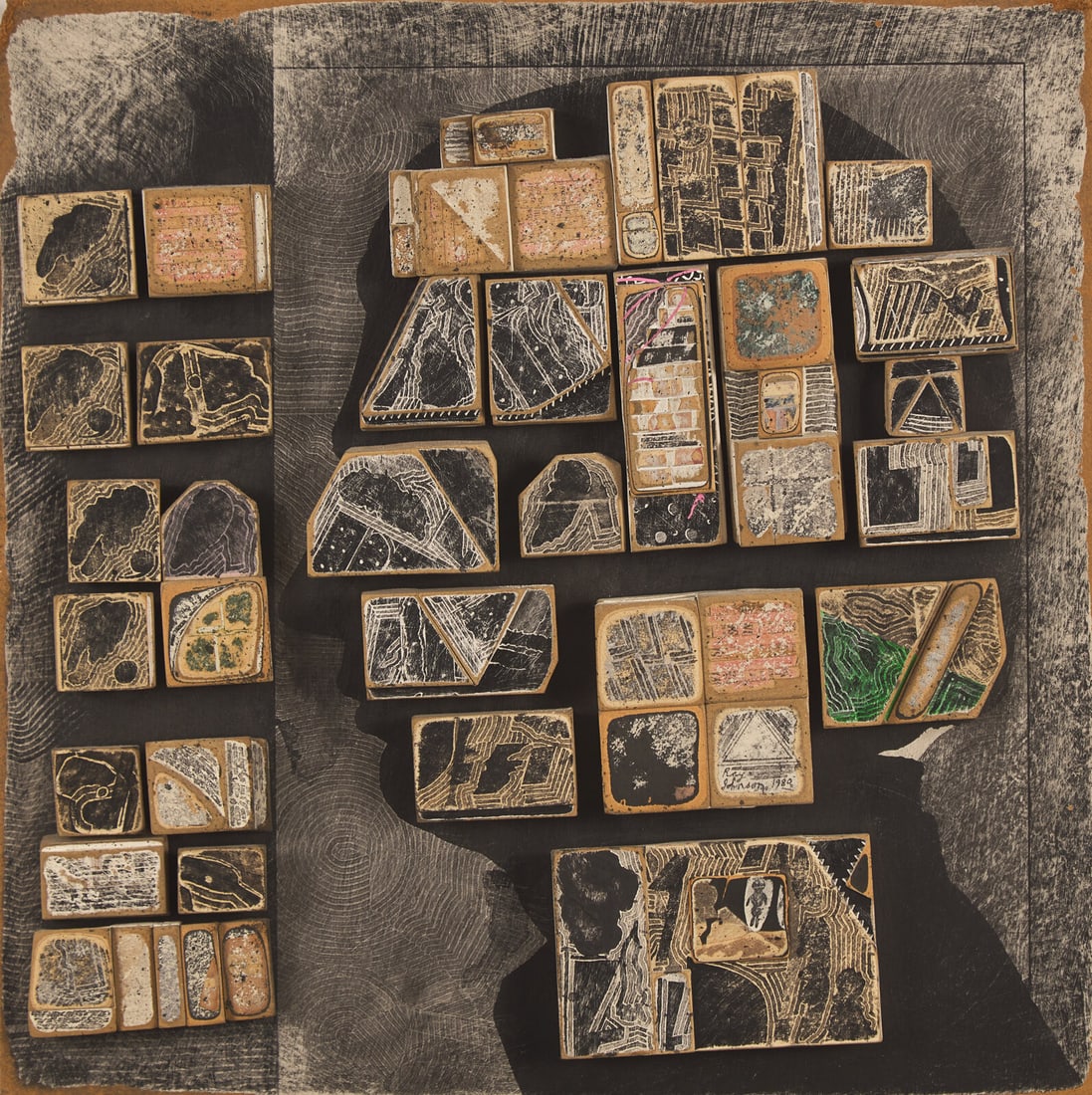 Ray Johnson (American, 1927-1995) Portrait of Michael Arlen, 1980: Ray Johnson (American, 1927-1995) Portrait of Michael Arlen, 1980 mixed media and collage on board signed Ray Johnson and dated (on block lower right center) 16 x 16 inches. The Collection of Joel Gre