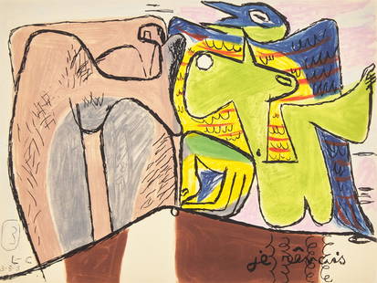 Le Corbusier (French/Swiss, 1887-1965) Je Rêvais from Les Équilibristes (one from a set of: Le Corbusier (French/Swiss, 1887-1965) Je Rêvais from Les Équilibristes (one from a set of 16 works), 1963 color aquatint on paper pencil signed Le Corbusier (lower right) and numbered 48/13