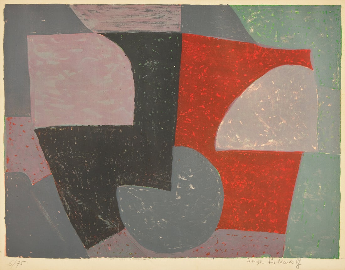 Serge Poliakoff (Russian, 1906-1969) Composition Grise, Rouge et Verte, 1954 (1 of 3)