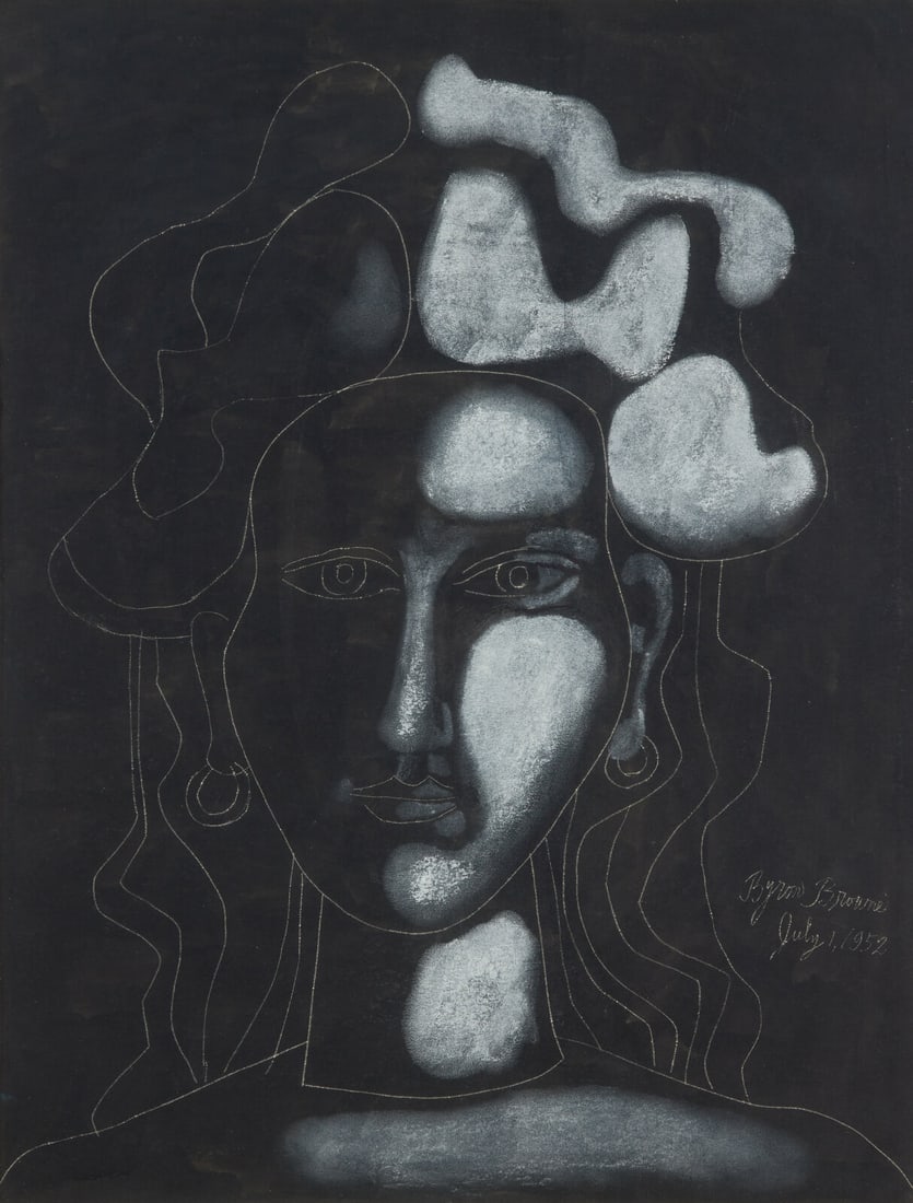 Byron Browne (American, 1907-1961) Head of a Woman, 1952: Byron Browne (American, 1907-1961) Head of a Woman, 1952 India ink and white chalk on paper signed Byron Browne and dated July 1, 1952 (lower right) 26 x 20 in. (66 x 50.8cm) The Collection of Sidney