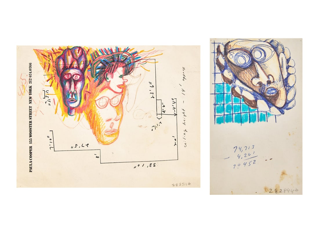 Jonathan Borofsky (American, b. 1942) Two Works: Untitled (2828440), 1983; together with Untitled: Jonathan Borofsky (American, b. 1942) Two Works: Untitled (2828440), 1983; together with Untitled (2825116), 1983 (2) colored pencil, ink and watercolor on paper each: inscribed with number (lower rig