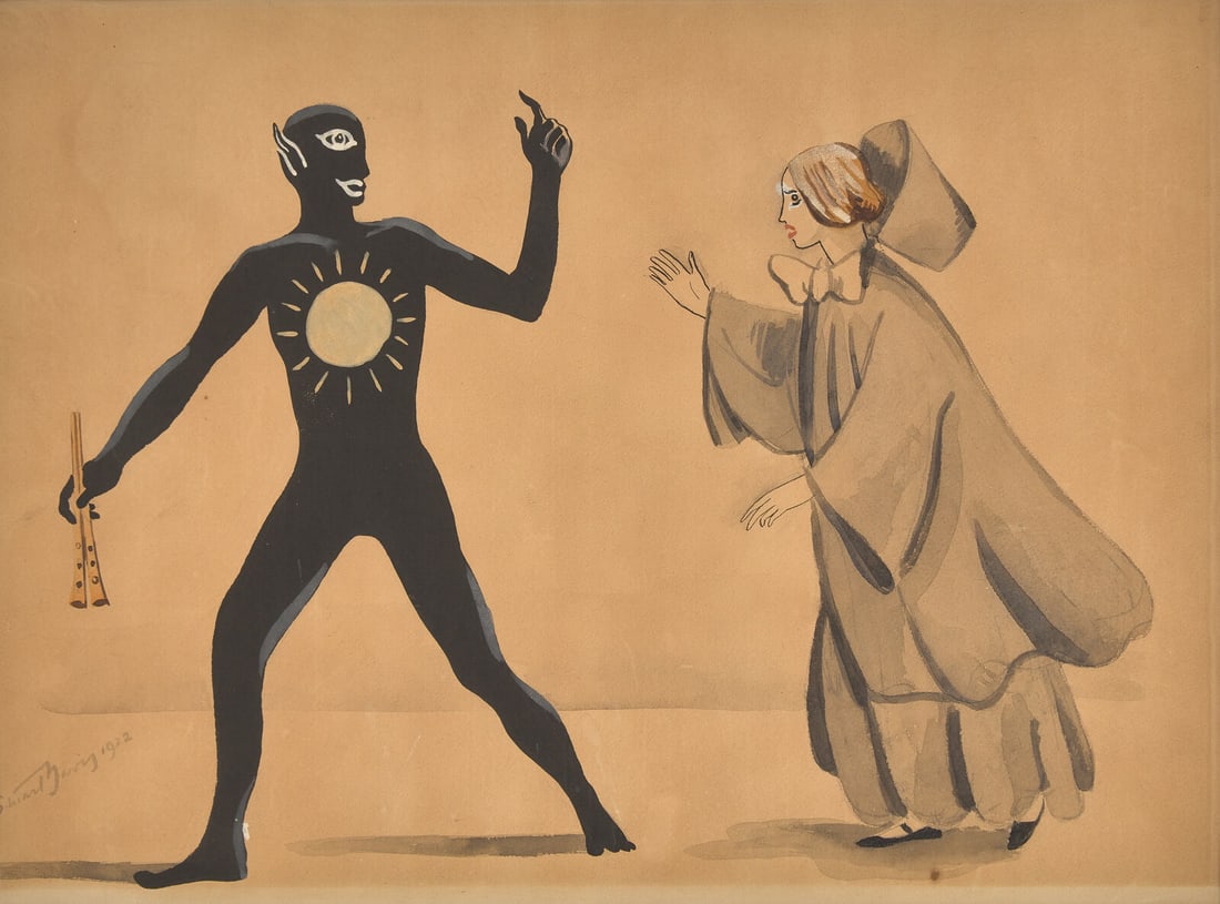 Stuart Davis (American, 1892-1964) Girl and Faun (from The Puritans), 1922: Stuart Davis (American, 1892-1964) Girl and Faun (from The Puritans), 1922 watercolor on paper signed Stuart Davis and dated (lower left) sight: 16 1/4 x 22 in. (41.3 x 55.9cm) The Collection of Sidne