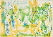 Romare Bearden  (American, 1911-1988) Untitled (Figures in Landscape), circa 1974