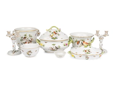 A Collection of Herend Rothschild Bird Porcelain Table Articles