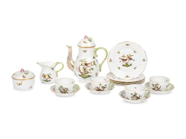A Herend Rothschild Bird Porcelain Coffee Service