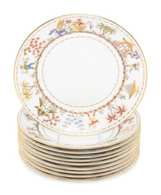 A Set of Ten Le Tallec Cirque Chinois Hand-Painted Porcelain Plates