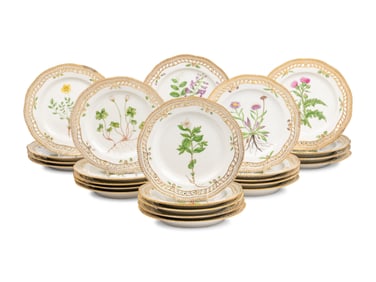 A Set of Twenty-Eight Royal Copenhagen Flora Danica Porcelain Salad Plates