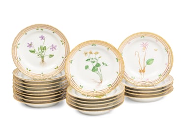 A Set of Twenty Royal Copenhagen Flora Danica Porcelain Dessert Plates